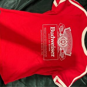 Red budweiser slightly cropped t-shirt